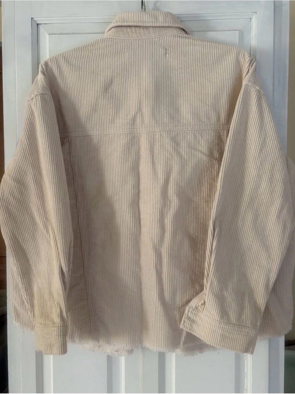 Zara Women's Oversized Boyfriend Shirt Jacket Light Cream Corduroy Size M New - Picture 3 of 4